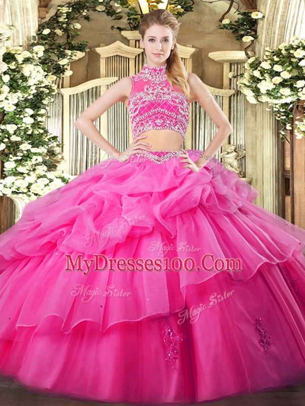 Sleeveless Backless Floor Length Beading and Ruffles and Pick Ups 15th Birthday Dress
