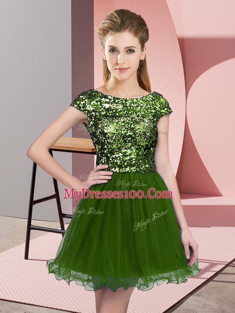 Discount Cap Sleeves Sequins Zipper Bridesmaid Dress