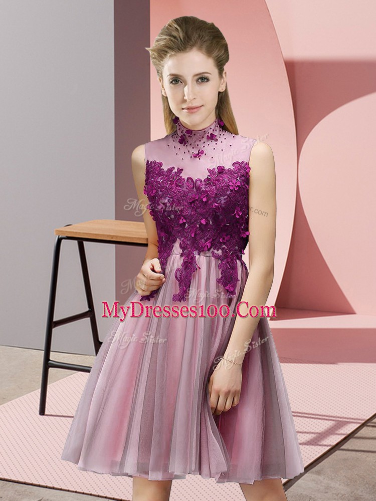 Baby Pink Sleeveless Appliques Mini Length Damas Dress