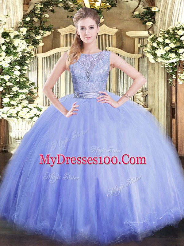 Clearance Lavender Backless Scoop Lace 15 Quinceanera Dress Tulle Sleeveless