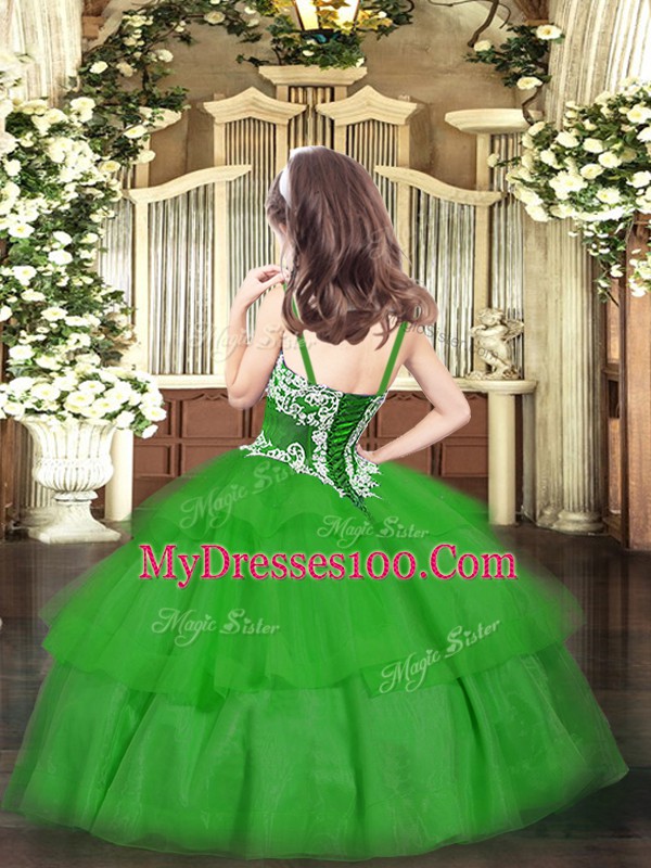 Wine Red Sleeveless Appliques and Ruffled Layers Floor Length Little Girl Pageant Dress
