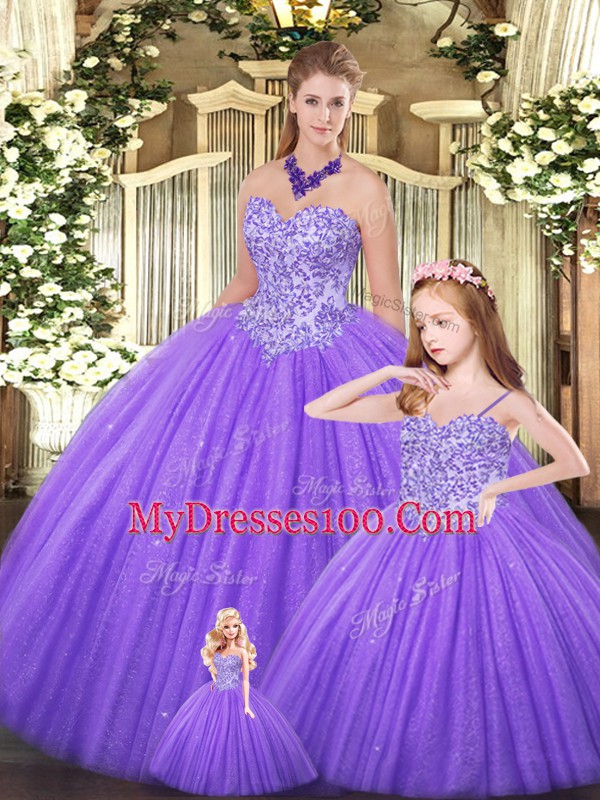 Graceful Eggplant Purple Ball Gowns Tulle Sweetheart Sleeveless Beading Floor Length Lace Up Quinceanera Gown