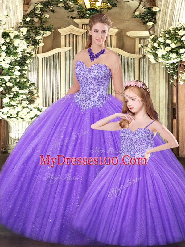 Graceful Eggplant Purple Ball Gowns Tulle Sweetheart Sleeveless Beading Floor Length Lace Up Quinceanera Gown