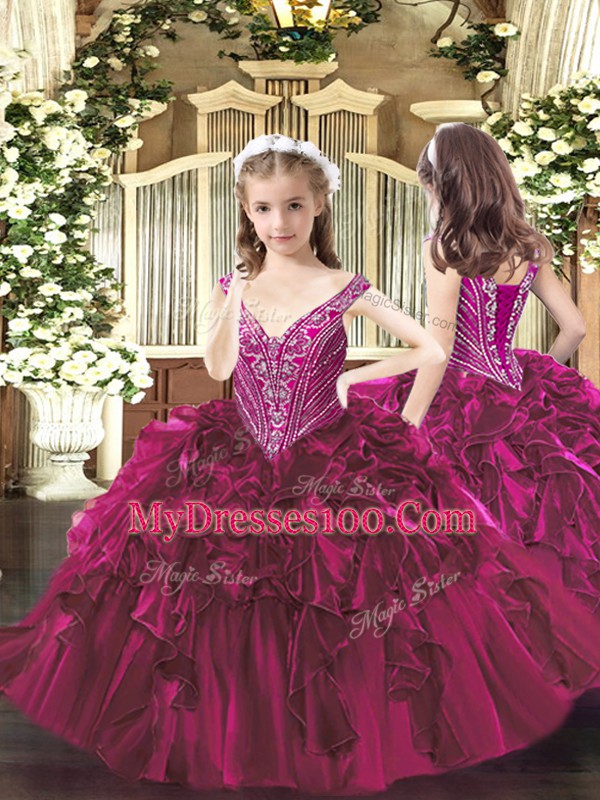 Romantic Floor Length Ball Gowns Sleeveless Fuchsia Sweet 16 Quinceanera Dress Lace Up