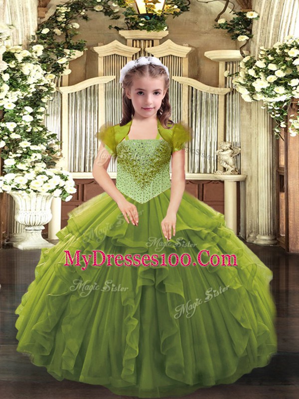 Elegant Sleeveless Lace Up Floor Length Beading and Ruffles Kids Formal Wear