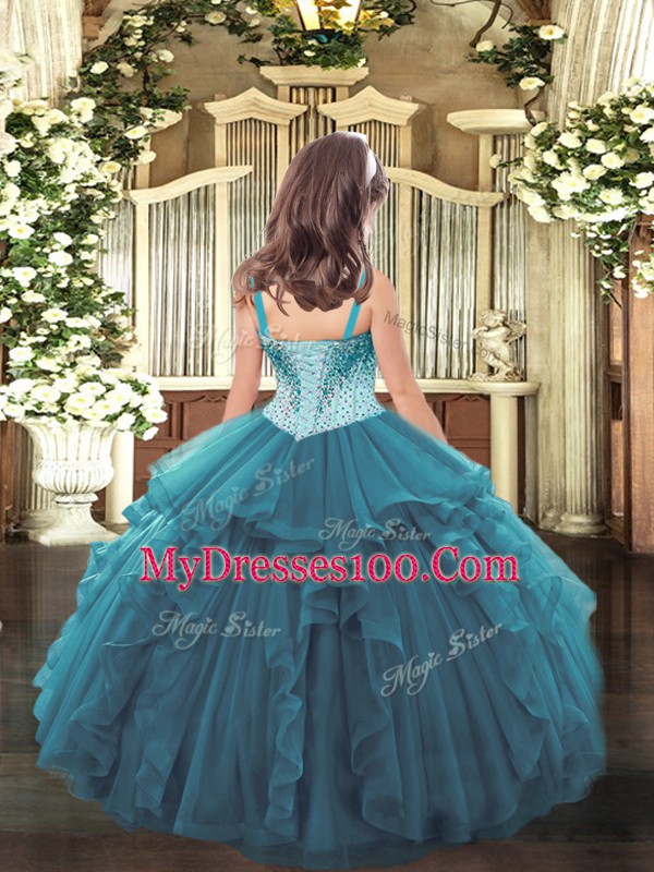 Elegant Sleeveless Lace Up Floor Length Beading and Ruffles Kids Formal Wear
