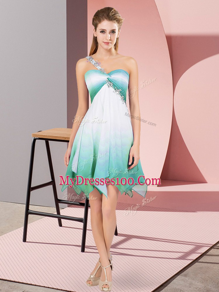 Admirable Multi-color Fading Color Lace Up One Shoulder Sleeveless Asymmetrical Prom Dresses Beading