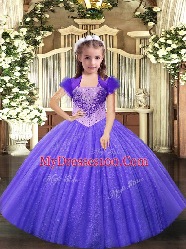 Low Price Sleeveless Beading Lace Up Kids Pageant Dress