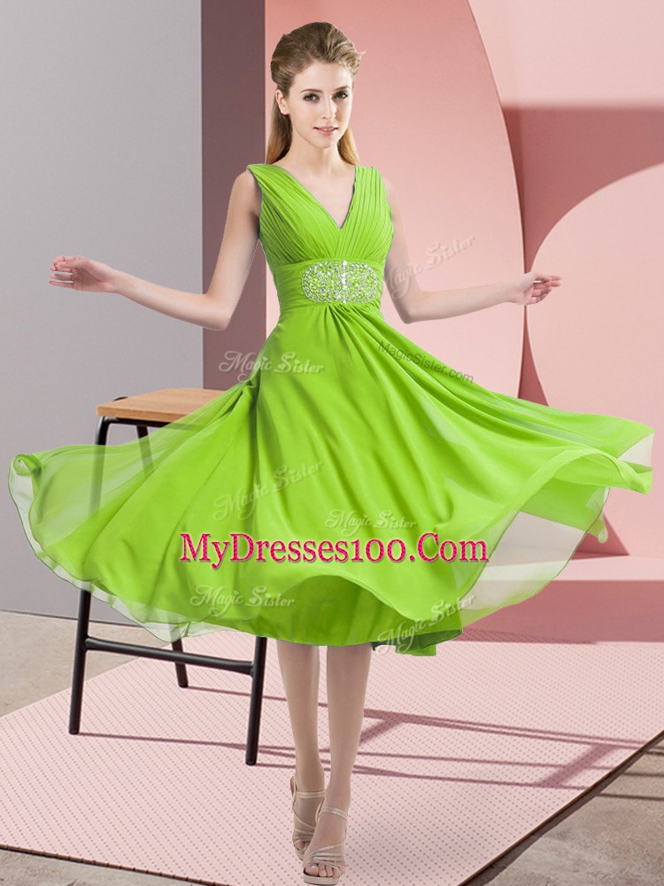Sophisticated Sleeveless Chiffon Knee Length Side Zipper Wedding Guest Dresses in with Beading