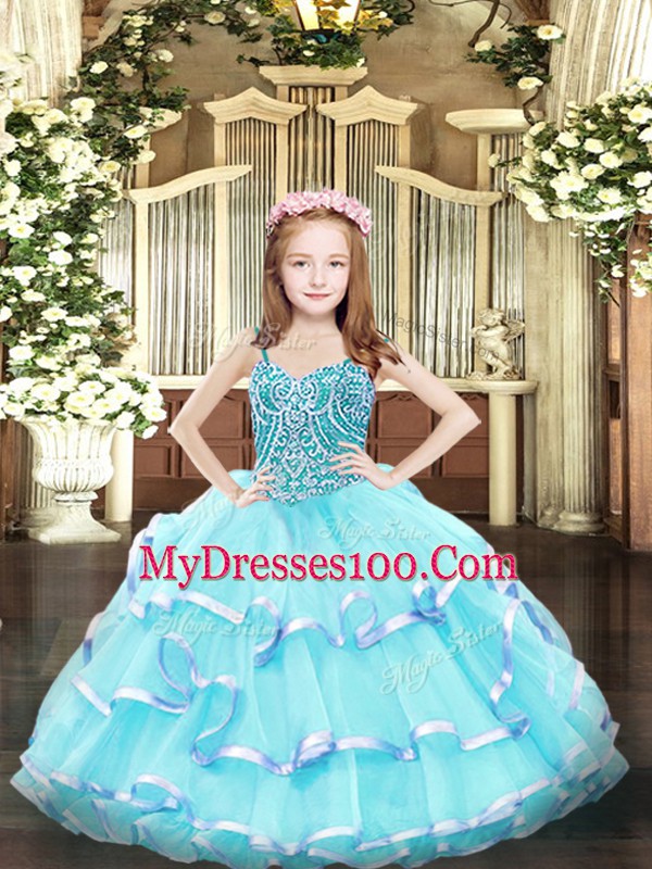 Superior Sleeveless Beading and Ruffled Layers Lace Up Child Pageant Dress