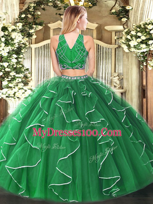 Sleeveless Floor Length Beading and Ruffles Zipper Quinceanera Gowns with Burgundy