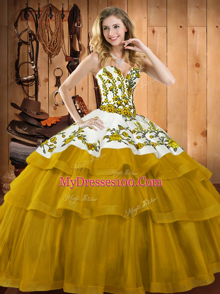 Ball Gowns Sleeveless Gold Quince Ball Gowns Sweep Train Lace Up