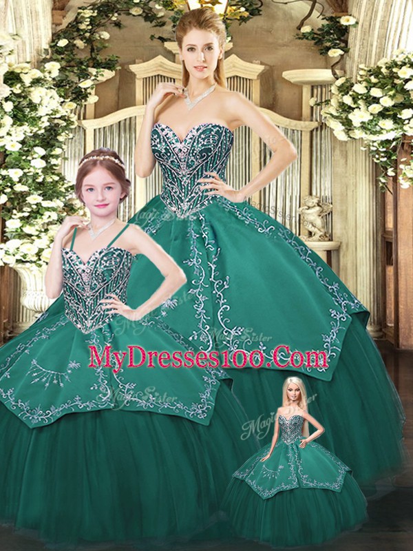 Sweetheart Sleeveless Satin and Tulle Sweet 16 Dress Embroidery Lace Up