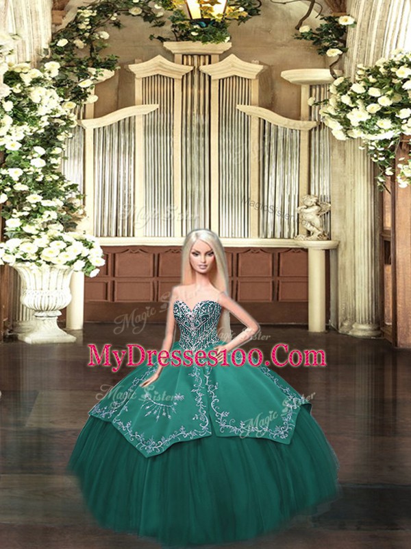 Sweetheart Sleeveless Satin and Tulle Sweet 16 Dress Embroidery Lace Up