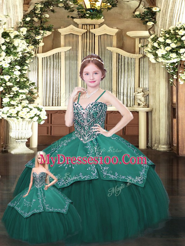 Sweetheart Sleeveless Satin and Tulle Sweet 16 Dress Embroidery Lace Up