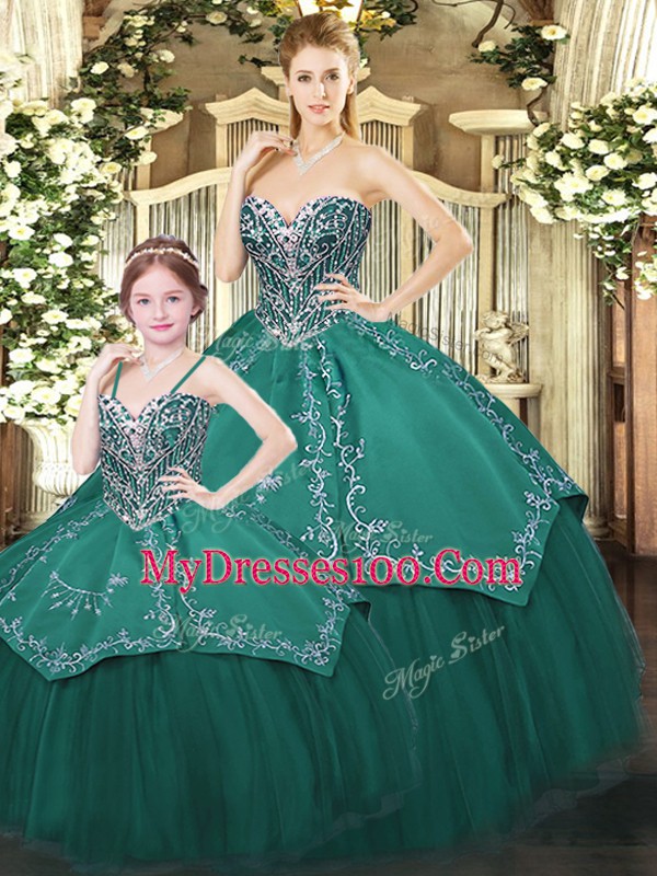Sweetheart Sleeveless Satin and Tulle Sweet 16 Dress Embroidery Lace Up