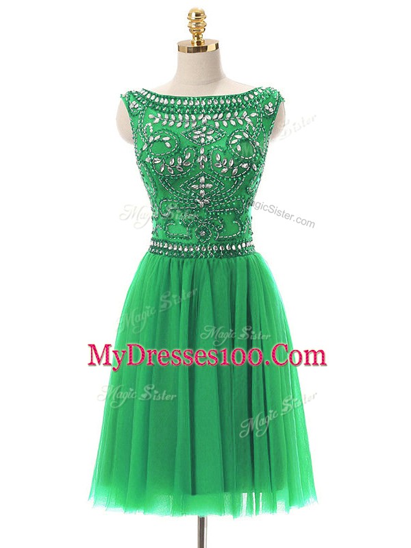 Edgy Green Bateau Zipper Beading Dress for Prom Sleeveless