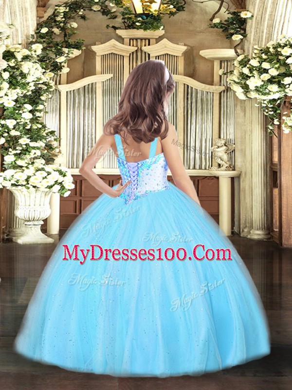 Classical Beading Pageant Dresses Rose Pink Lace Up Sleeveless Floor Length