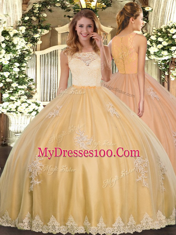 Beautiful Tulle Sleeveless Floor Length Sweet 16 Dress and Lace and Appliques