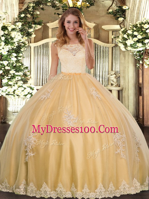 Beautiful Tulle Sleeveless Floor Length Sweet 16 Dress and Lace and Appliques