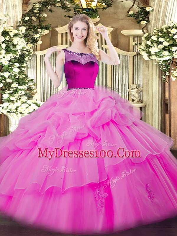 Modern Beading and Appliques and Pick Ups Quinceanera Dress Lilac Zipper Sleeveless Floor Length