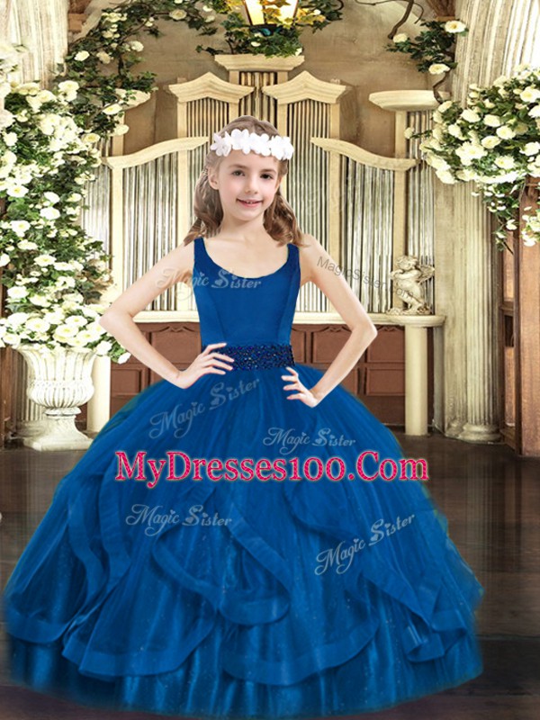 Sleeveless Beading and Ruffles Zipper Little Girl Pageant Dress