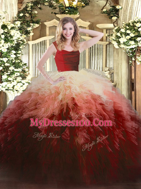Multi-color Zipper Quinceanera Gown Ruffles Sleeveless Floor Length
