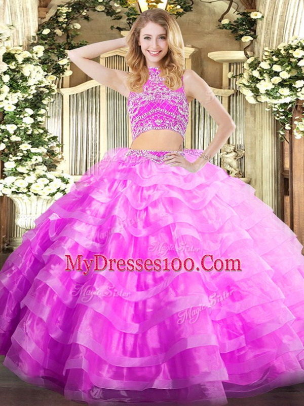 Cute Sleeveless Beading and Ruffled Layers Backless 15th Birthday Dress