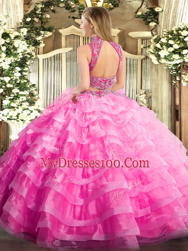 Cute Sleeveless Beading and Ruffled Layers Backless 15th Birthday Dress