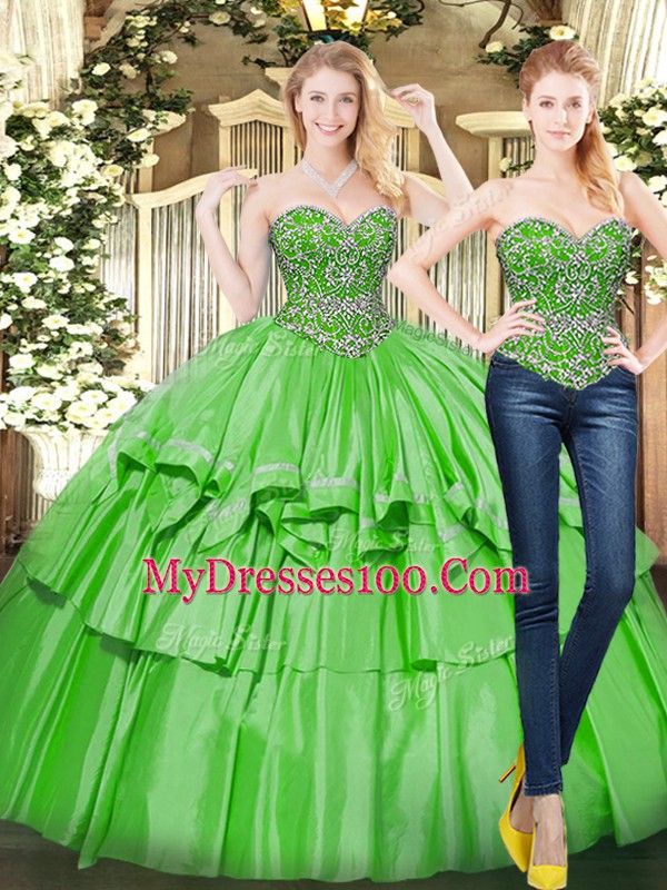 Sleeveless Beading and Ruffled Layers Lace Up Quinceanera Gowns