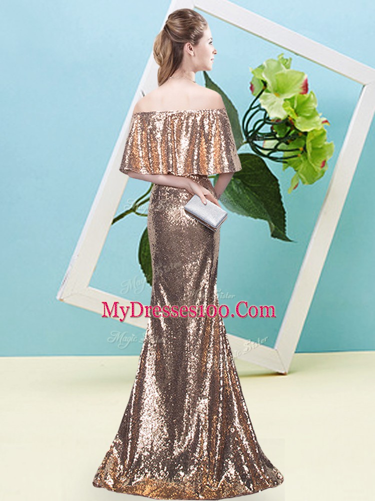 Half Sleeves Zipper Floor Length Sequins Prom Party Dress