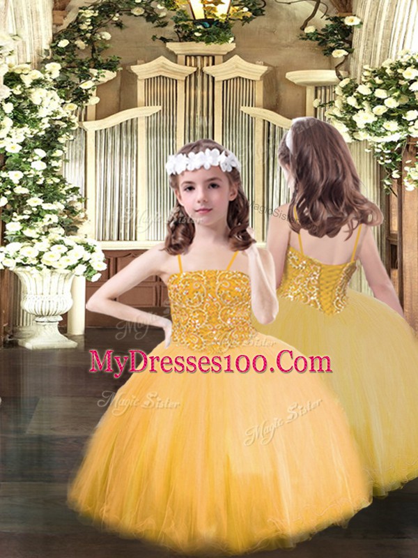 Low Price Sleeveless Floor Length Beading Lace Up Quinceanera Dresses with Gold