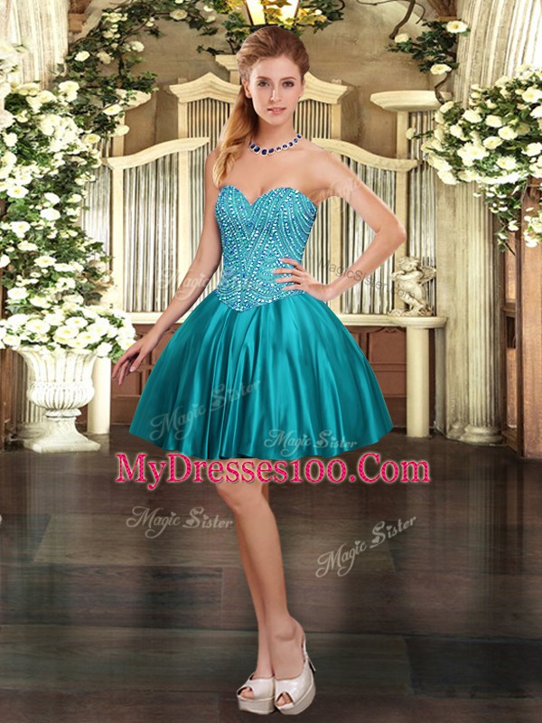 Inexpensive Sleeveless Lace Up Mini Length Beading Homecoming Dress