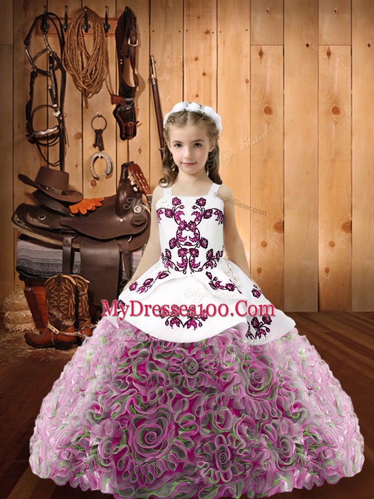 High End Floor Length Multi-color Pageant Dress Wholesale Fabric With Rolling Flowers Sleeveless Embroidery