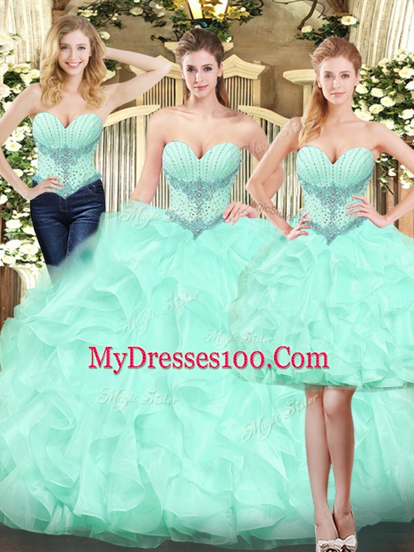 Superior Apple Green Sweetheart Lace Up Ruffles Quinceanera Gowns Sleeveless