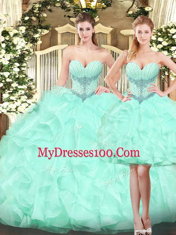 Superior Apple Green Sweetheart Lace Up Ruffles Quinceanera Gowns Sleeveless