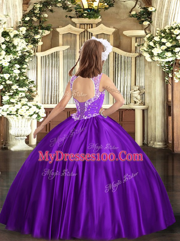Perfect Floor Length Turquoise Little Girl Pageant Gowns Satin Sleeveless Beading