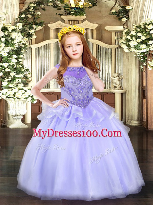 Most Popular Organza Sleeveless Floor Length Pageant Dress Womens and Beading