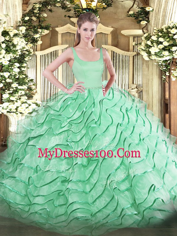Trendy Apple Green Straps Neckline Ruffled Layers Sweet 16 Dresses Sleeveless Zipper