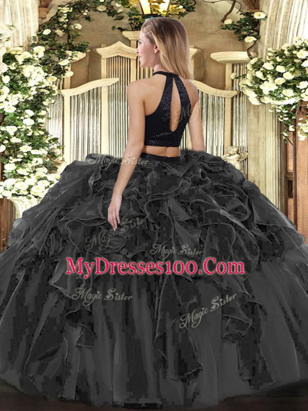 Floor Length Turquoise Sweet 16 Quinceanera Dress Halter Top Sleeveless Backless