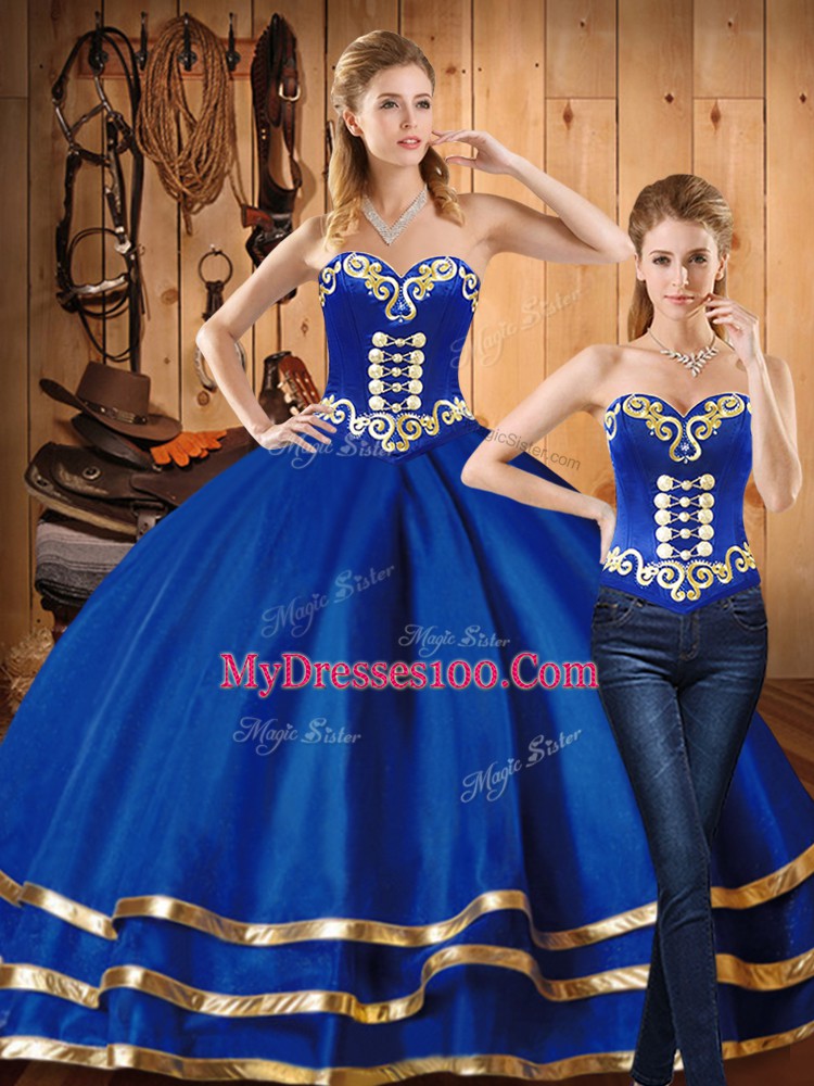 Fantastic Floor Length Two Pieces Sleeveless Blue Ball Gown Prom Dress Lace Up