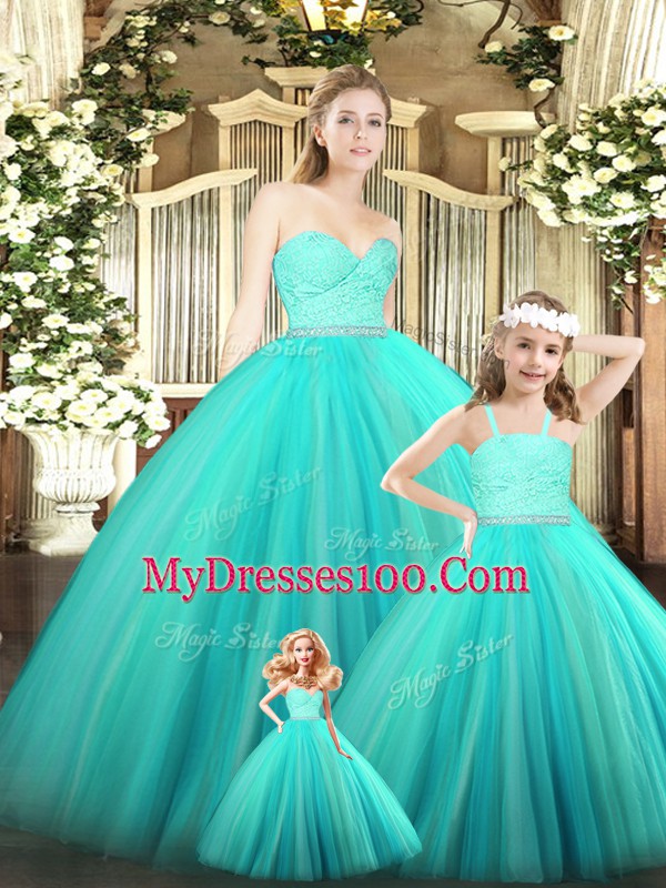 Gorgeous Sweetheart Sleeveless Tulle Quinceanera Dress Beading and Lace Zipper