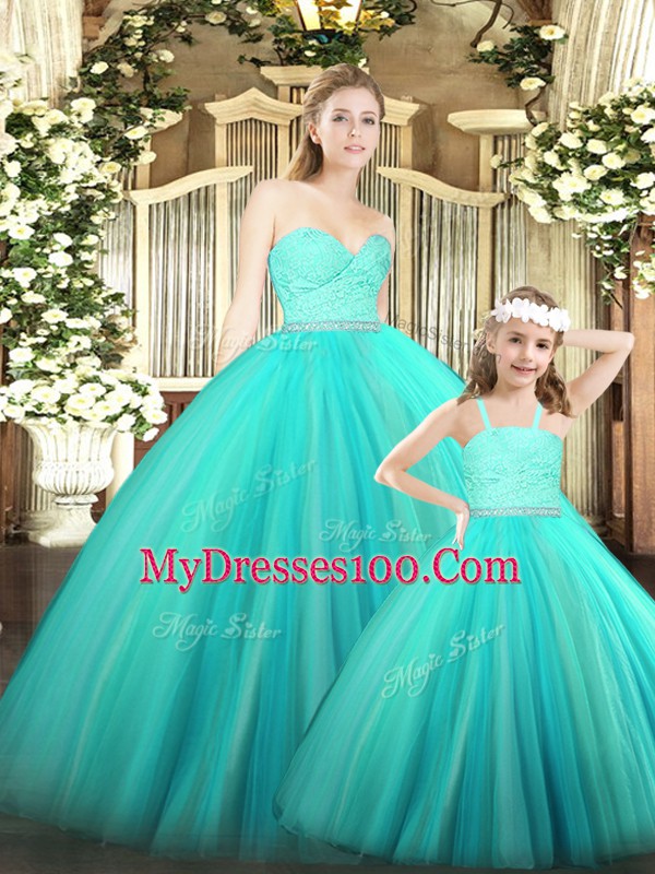 Gorgeous Sweetheart Sleeveless Tulle Quinceanera Dress Beading and Lace Zipper