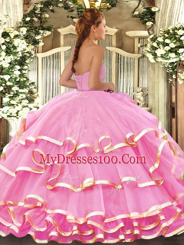 Great Sleeveless Floor Length Ruffled Layers Lace Up Quinceanera Dress with Lavender