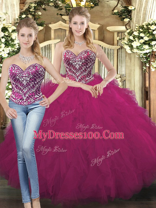 Discount Organza Sleeveless Floor Length Quinceanera Dress and Beading and Ruffles