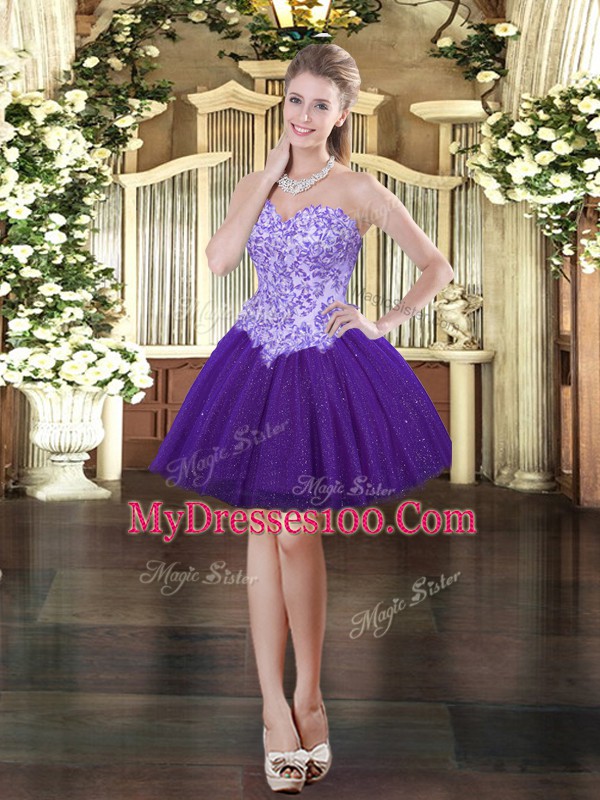 Mini Length Ball Gowns Sleeveless Purple Homecoming Party Dress Lace Up