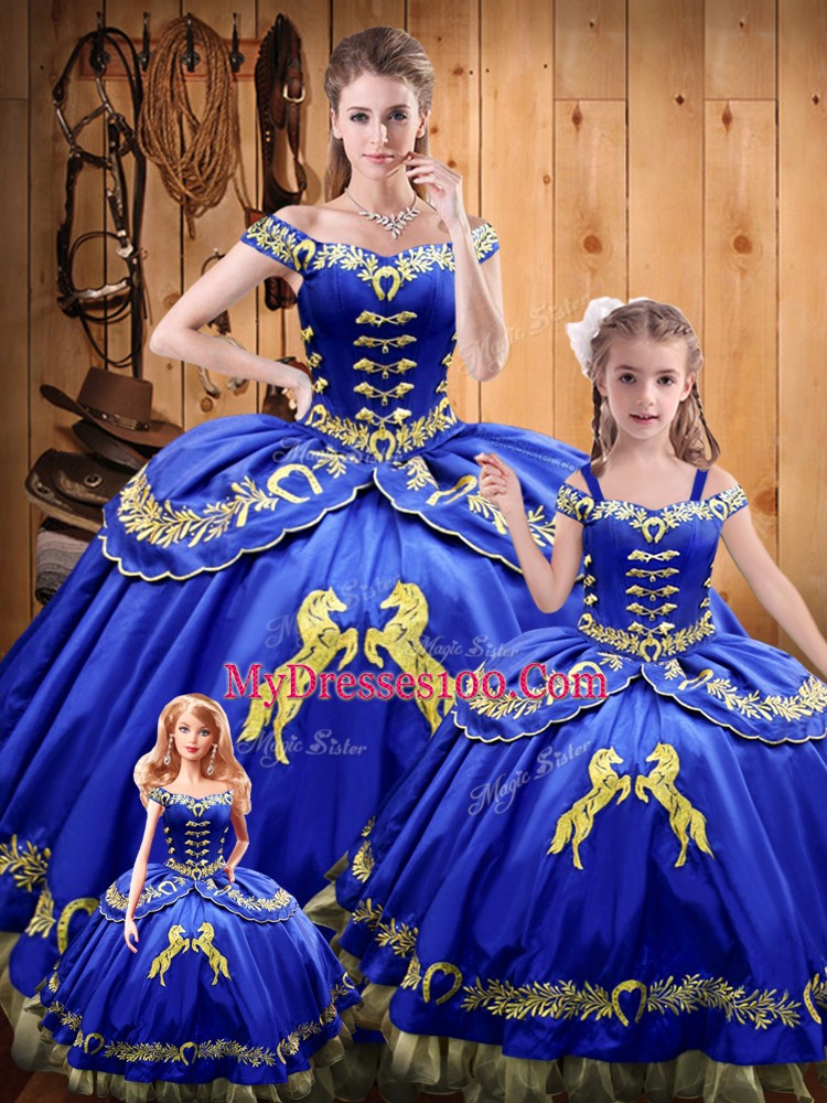Pretty Royal Blue Sleeveless Beading and Embroidery Floor Length Quinceanera Dress