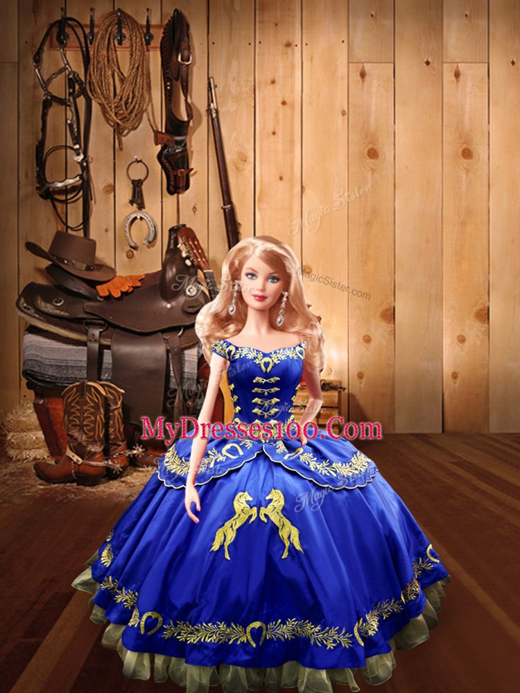 Pretty Royal Blue Sleeveless Beading and Embroidery Floor Length Quinceanera Dress