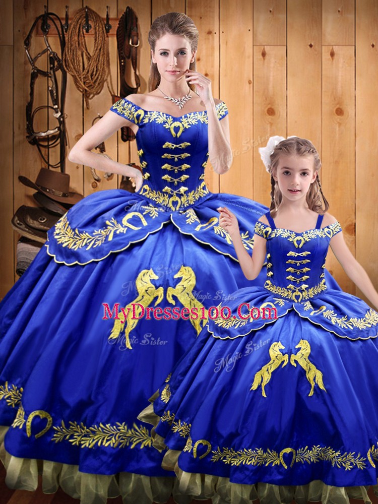 Pretty Royal Blue Sleeveless Beading and Embroidery Floor Length Quinceanera Dress