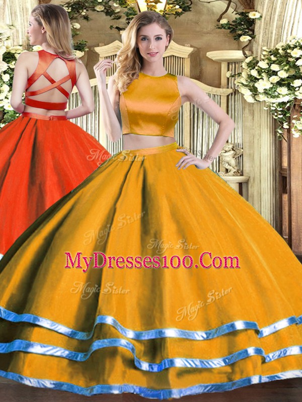 Fashionable High-neck Sleeveless Tulle Ball Gown Prom Dress Ruching Criss Cross